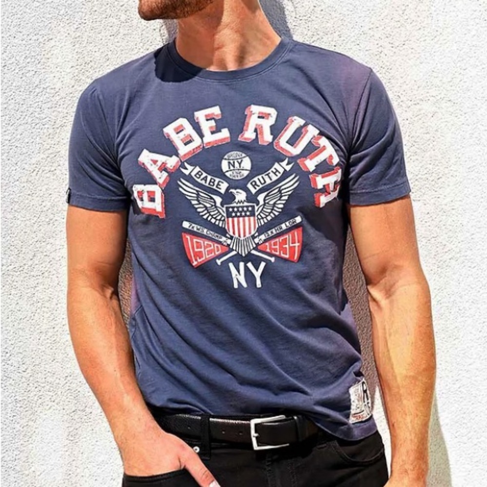 Roots of Fight Babe Ruth 1920-1934 Navy Graphic Tee T-Shirt Small Vintage-Style